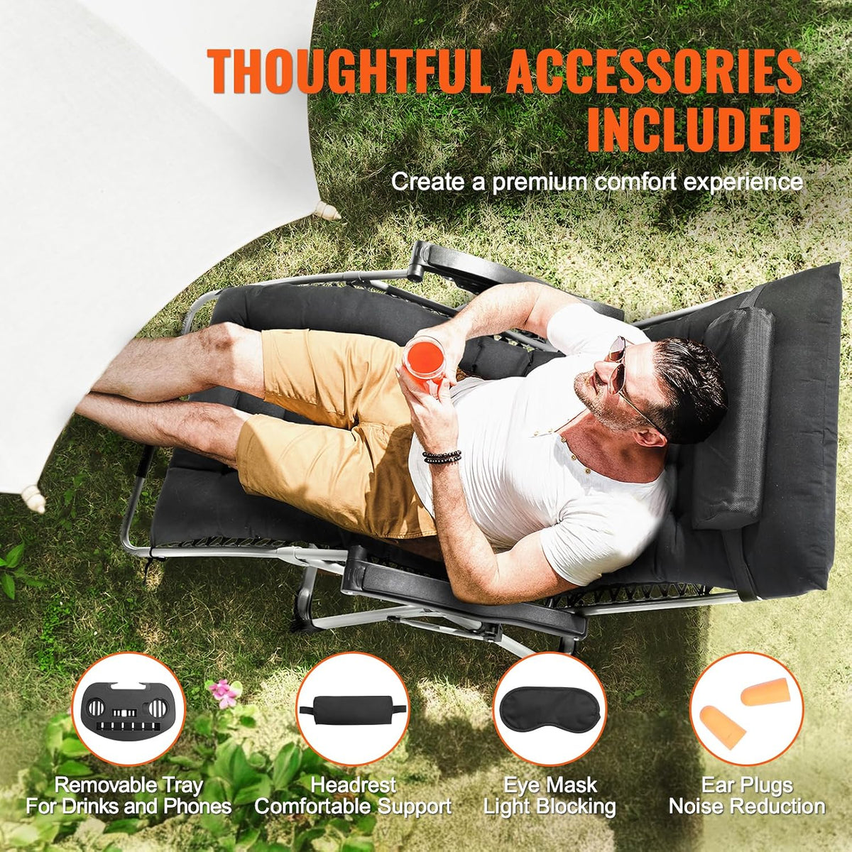 VEVOR Zero Gravity Chair, 33 inch Zero Gravity Recliner Lounge Chair for Indo...