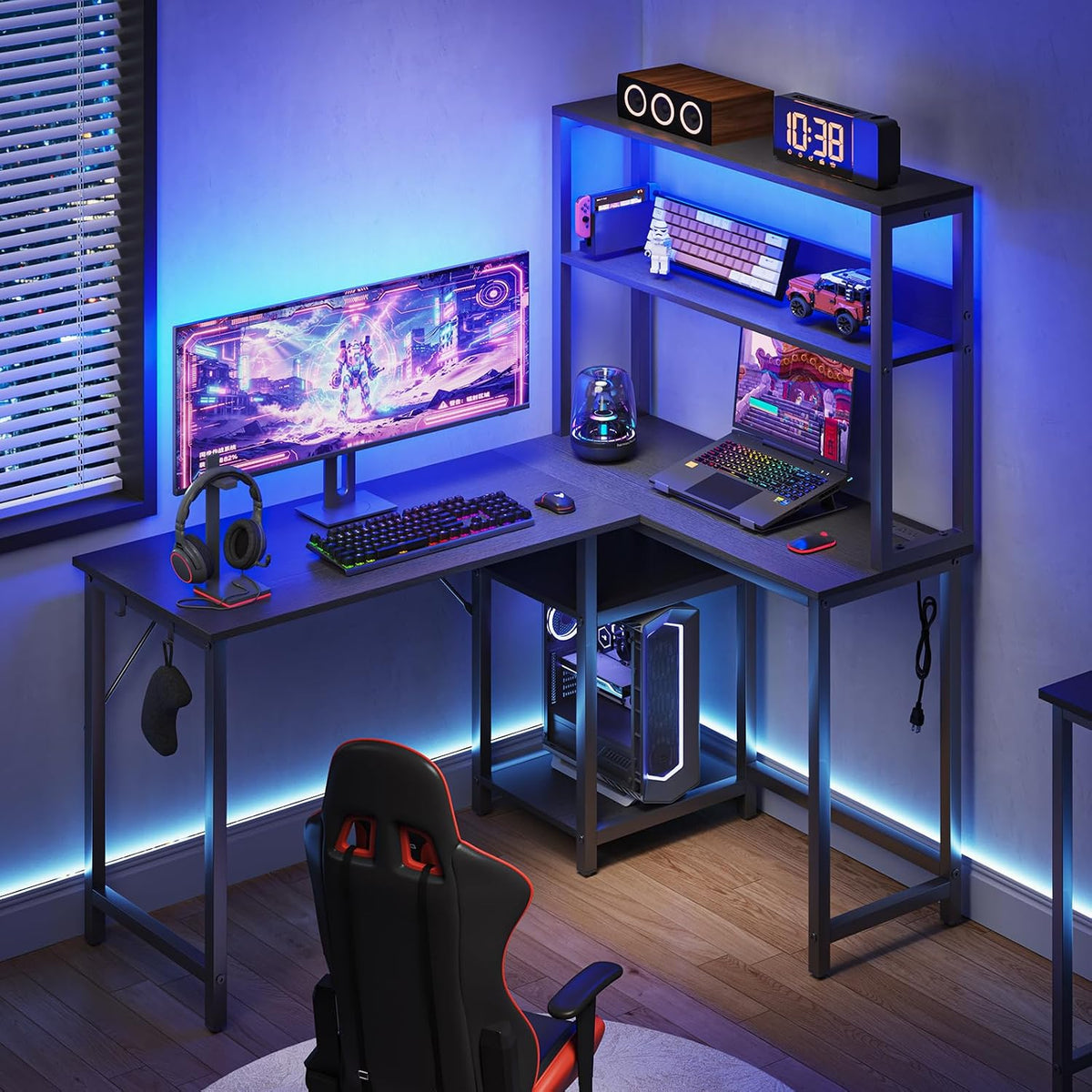 53" L Shaped Gaming Desk Reversible Corner Desk for Home Office