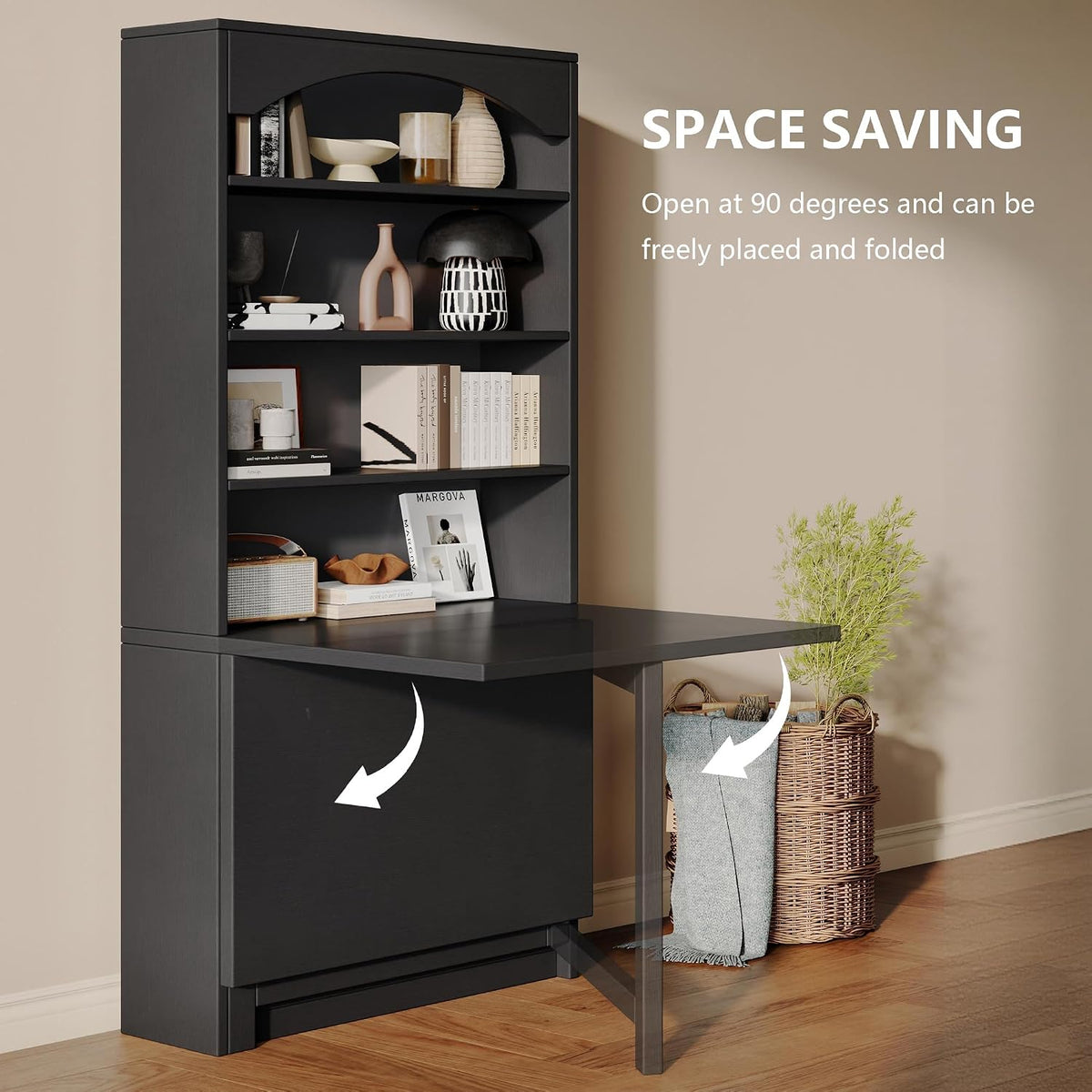 Einhomn Folding Desk with Storage, Space-Saving Foldable Convertible Writing ...