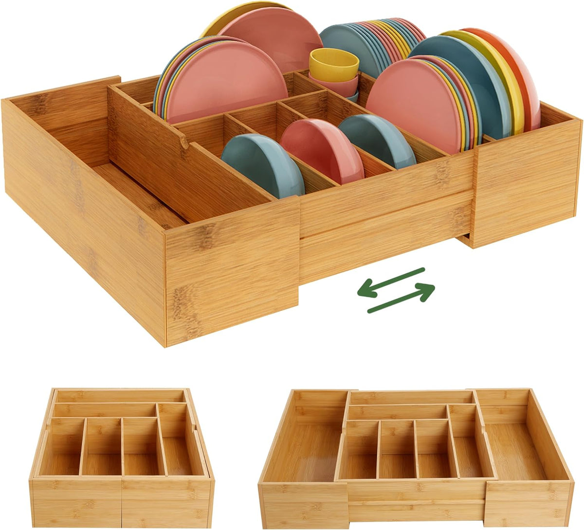 BAMEOS 3.9inch Tall Bamboo Drawer Organizer, Expandable Utensil Holder with 8...
