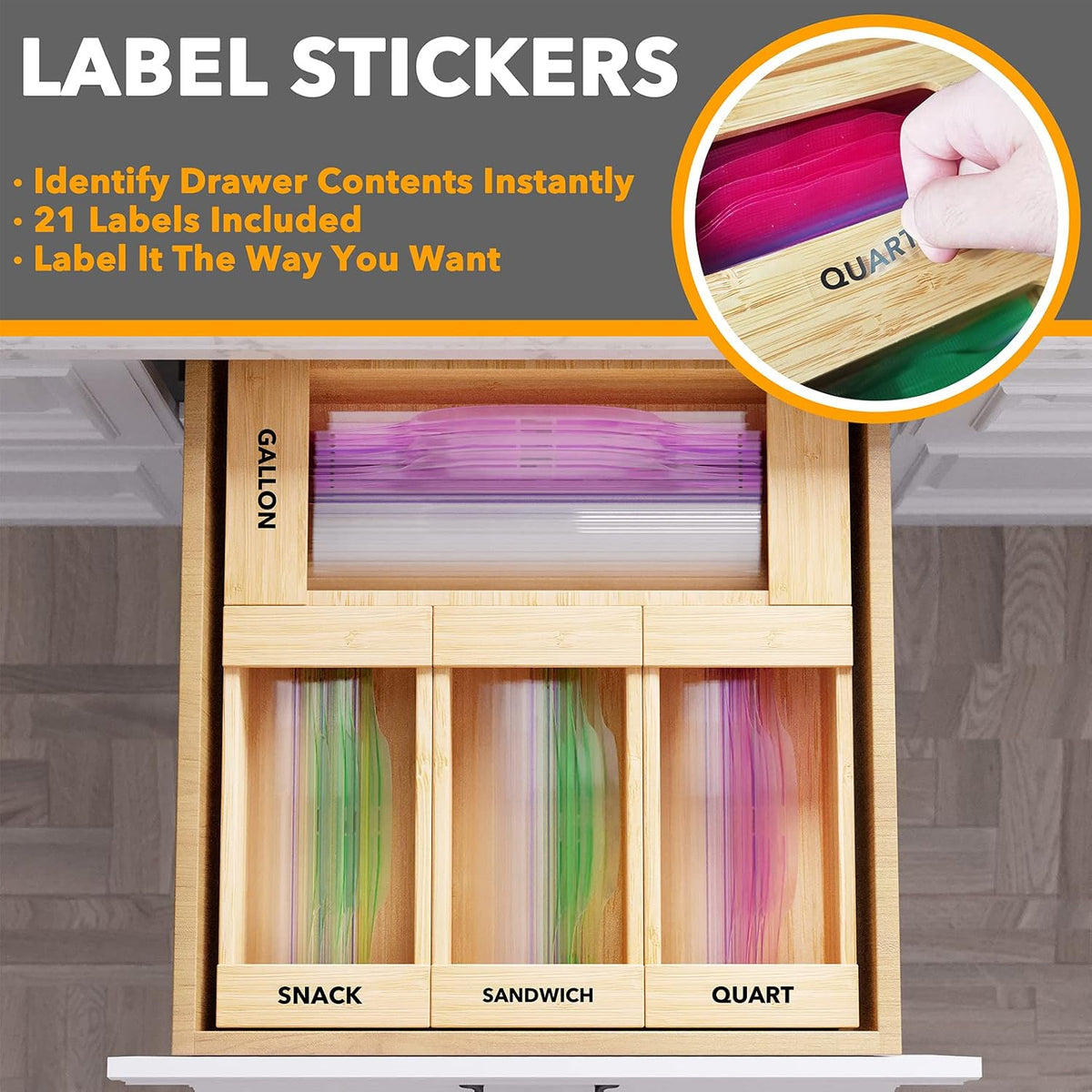 SpaceAid Bag Storage Organizer for Kitchen Drawer, Bamboo Organizer, Compatib...