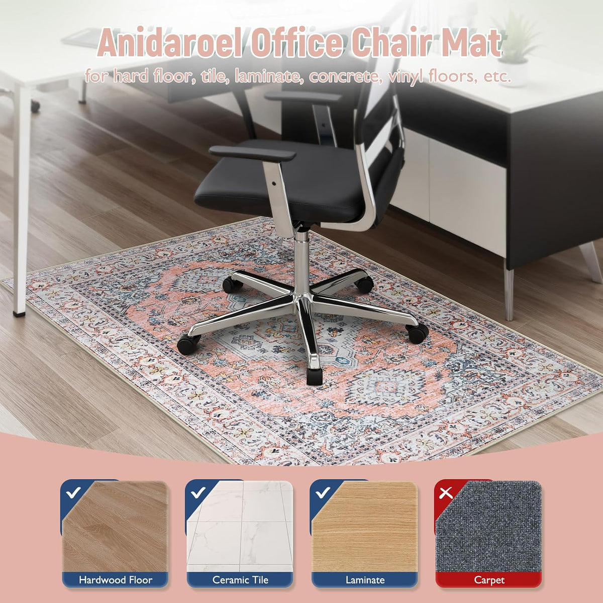 Anidaroel 36"x48" Chair Mat for Hardwood Floor/Tile Floor, Desk Cha...
