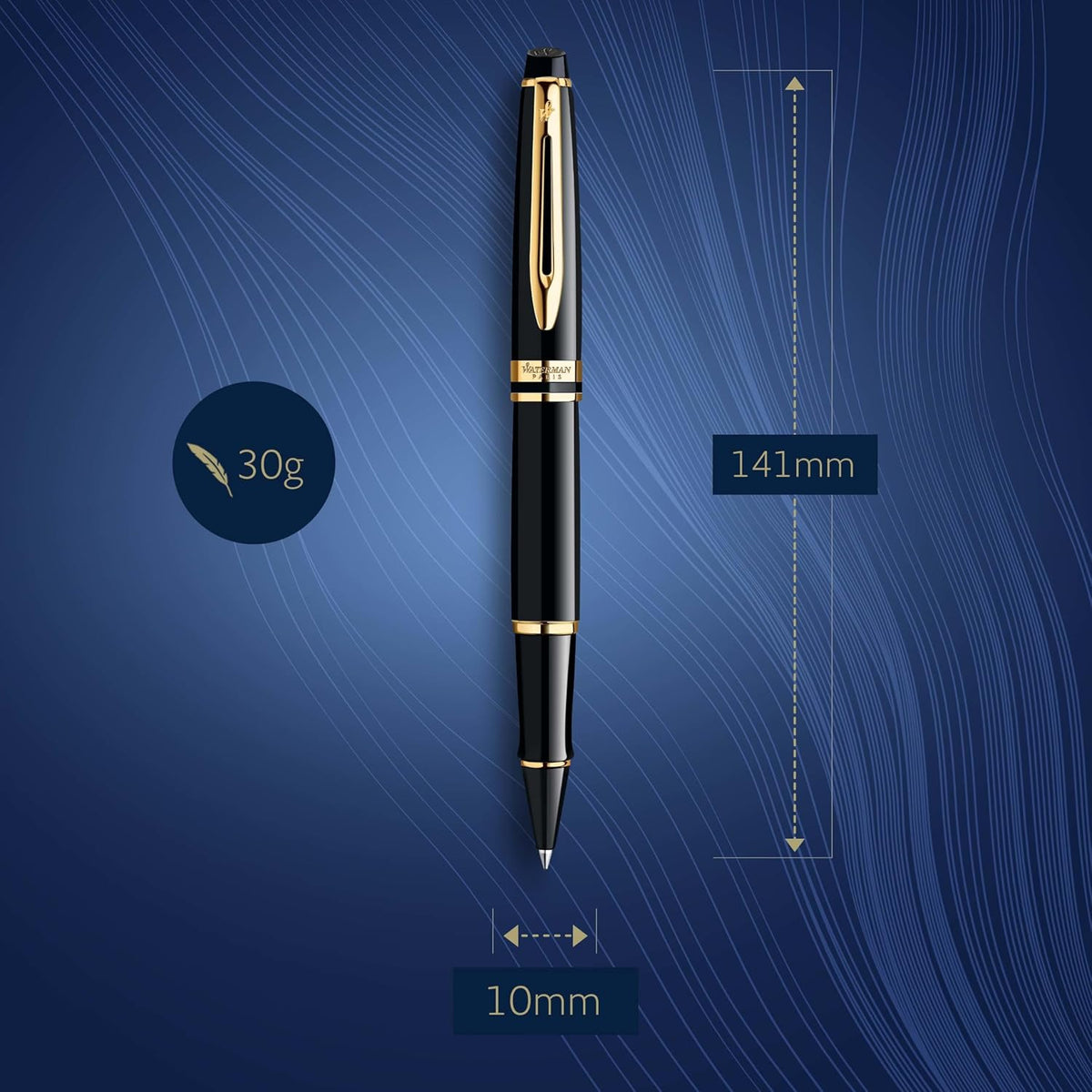 Waterman Expert Rollerball Pen, Gloss Black with 23k Gold Trim, Fine Point, B...