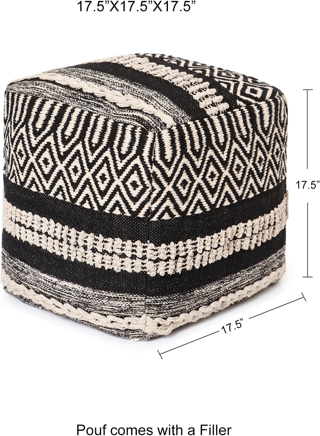 · REDEARTH · Pouf with Filler Cube Bean Bag Pouffe - Char Delineate Black