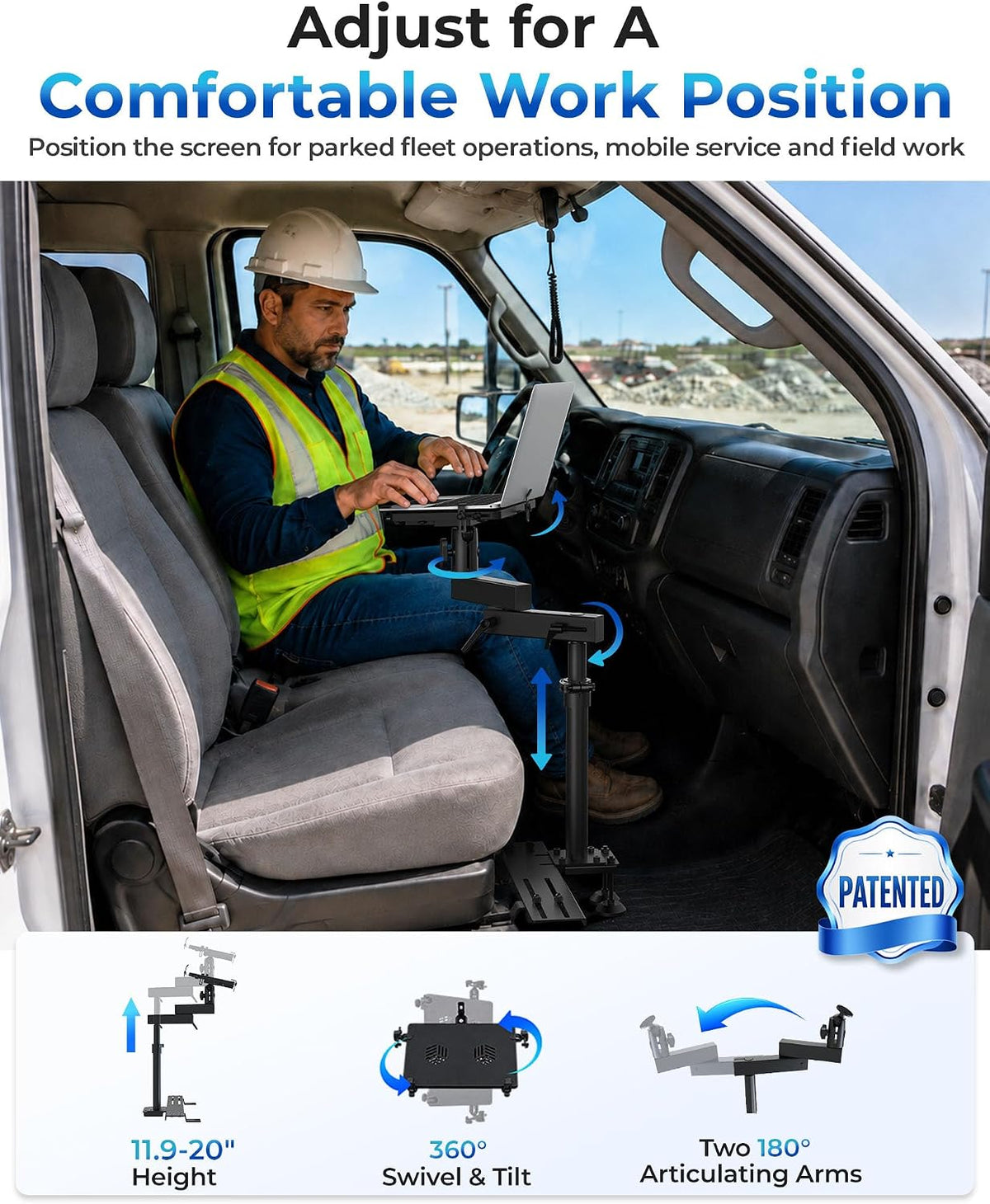 No-Drill Car Laptop Mount, Adjustable Mobile Truck Computer Stand