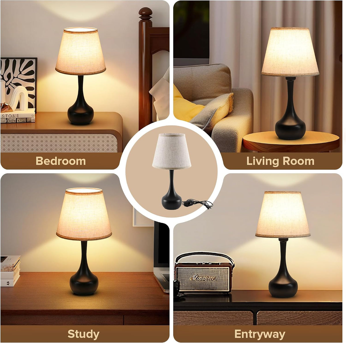 18" Bedside Lamps for Nightstand, 0-100% Dimmable Table Lamps