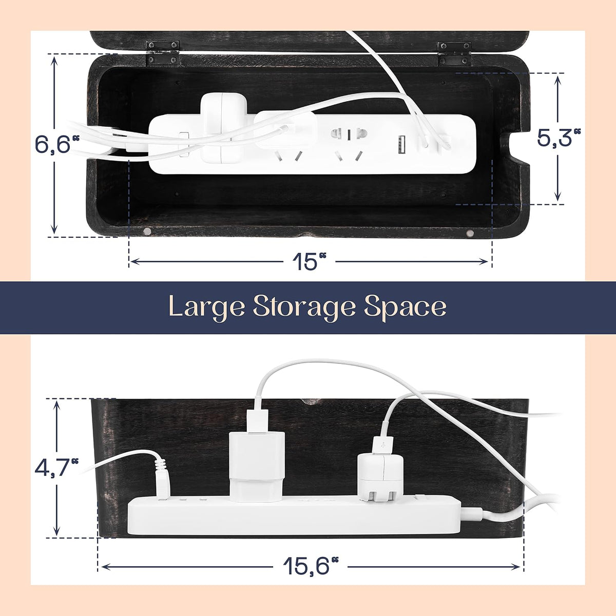 Large Cable Management Box, Wood Wire Organizer & Power Strip Cord Hider