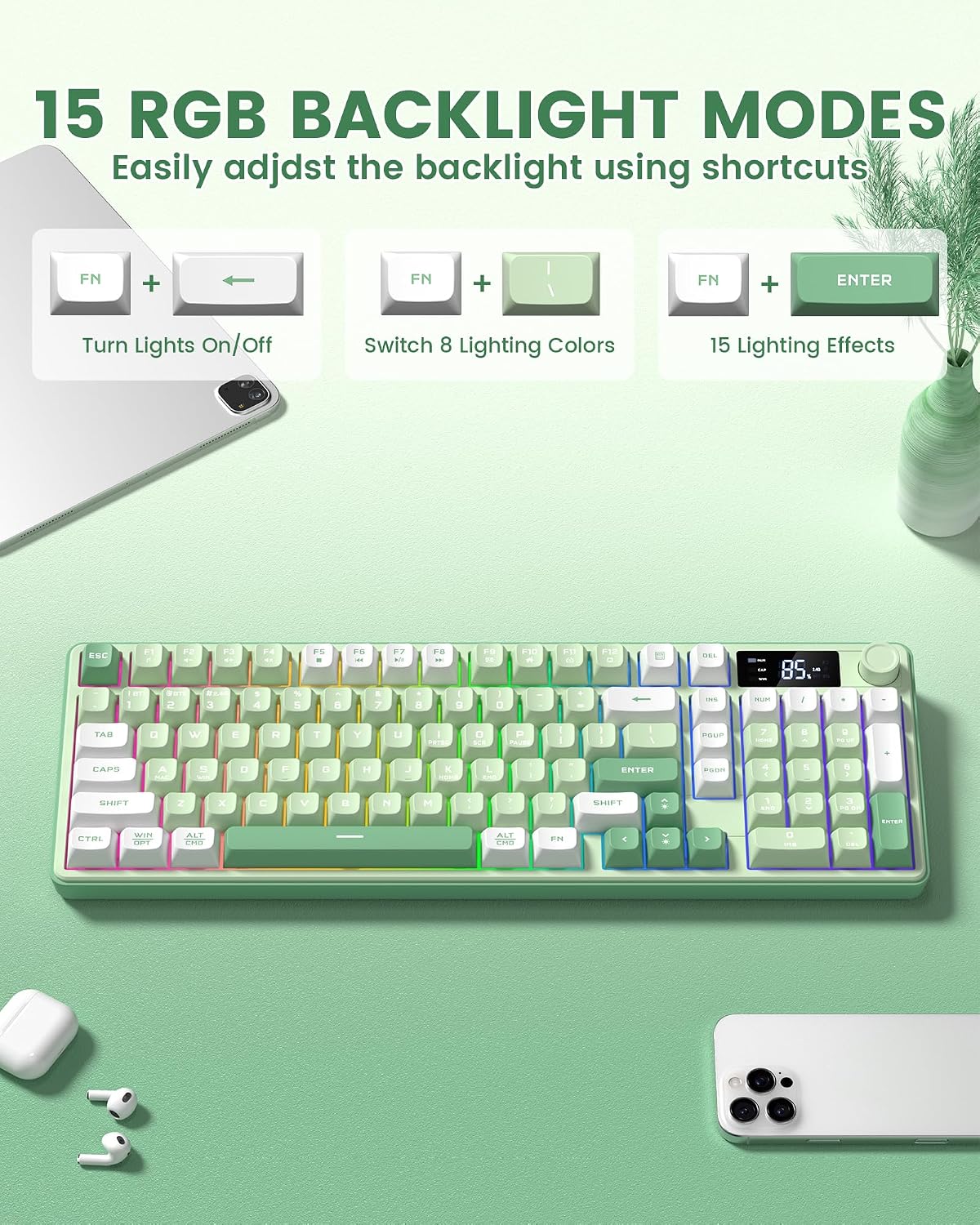 Keymatic Gaming Keyboard Wireless Creamy Keyboard with Media Knob & Scree...