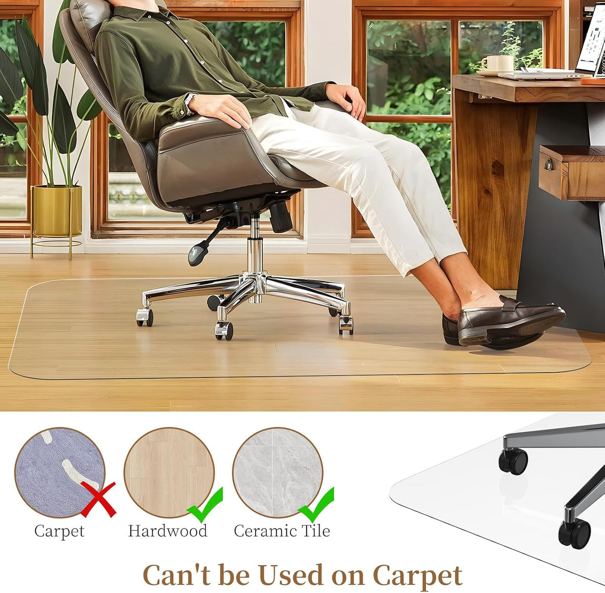 48" X 48" PVC Clear Desk Chair Mat for Hard Floors