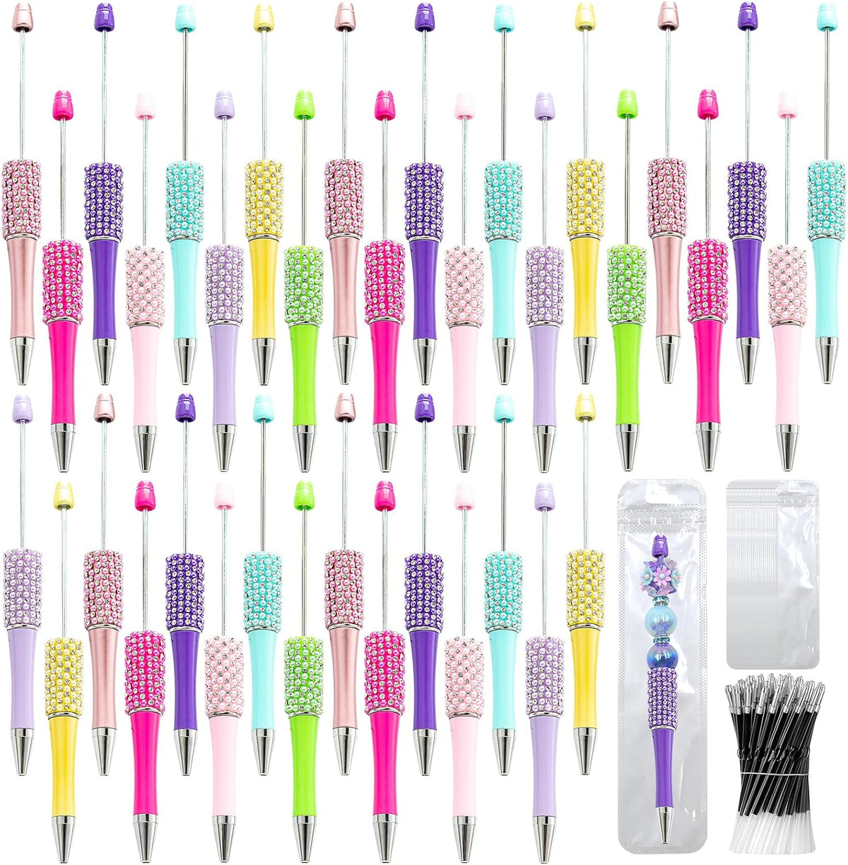 150 Pcs DIY Diamond Beadable Pen Kit - 50 Plastic Rhinestone Beaded Pens Bulk...