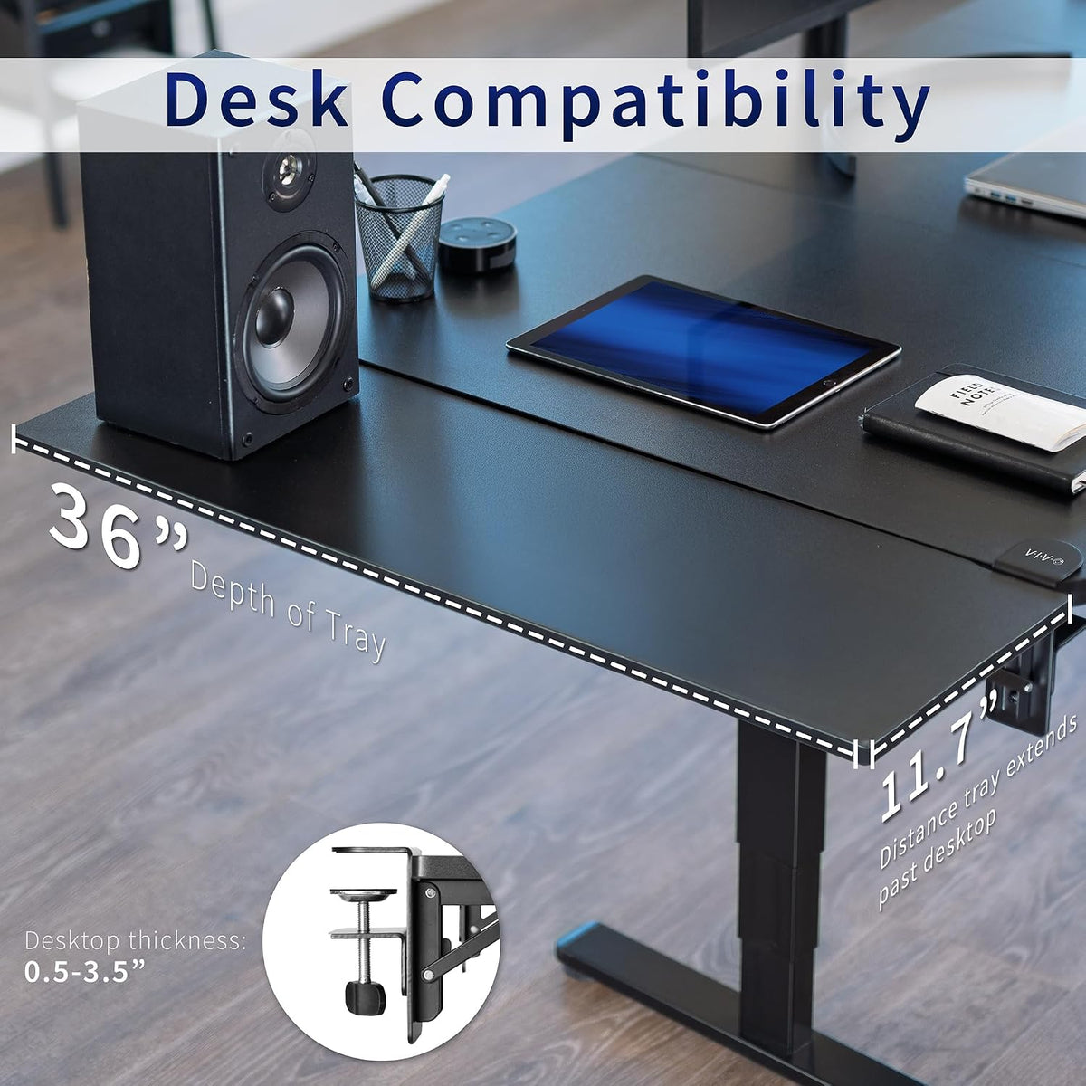 VIVO Black Clamp-on 36 x 12 in Desk Extender, DESK-EXT36