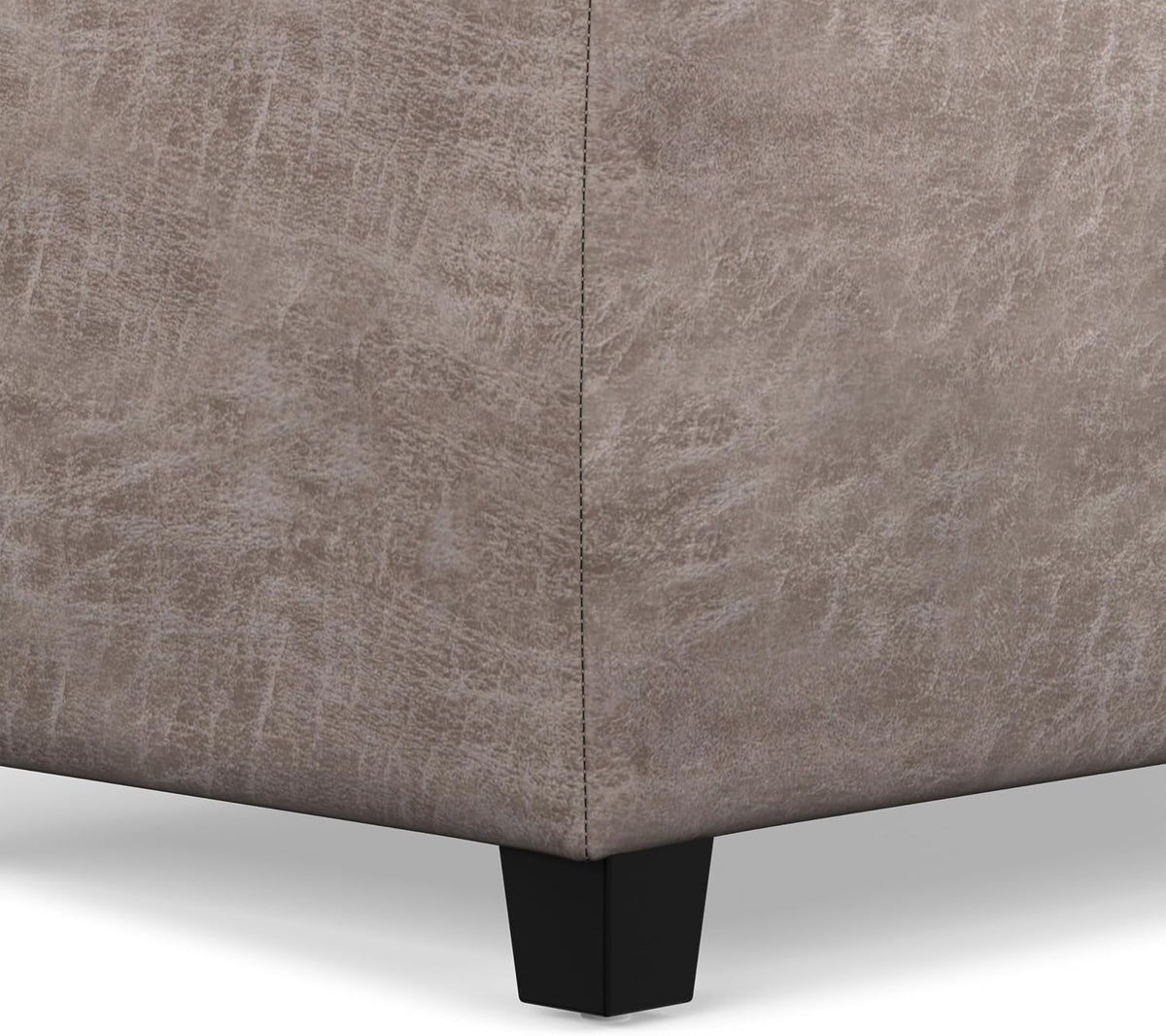 SIMPLIHOME Avalon 48" Wide Vegan Leather Storage Ottoman in Grey