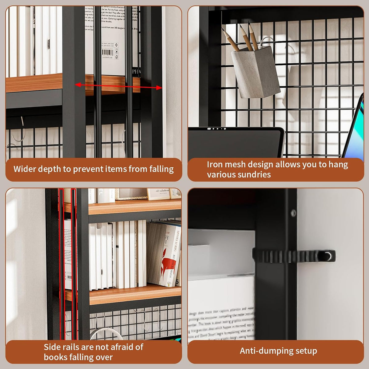Desktop Hutch Bookshelf Metal Desk Shelf, 2-Tier Storage Display Shelf for Co...