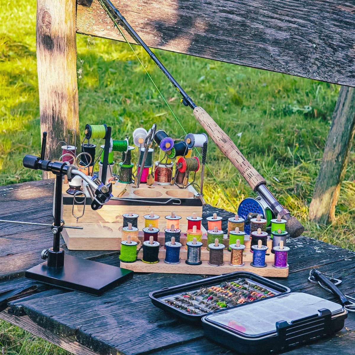 Raprance Wooden Fly Tying Fishing Kit Organizer Fly Tying Tool Caddy Desktop ...
