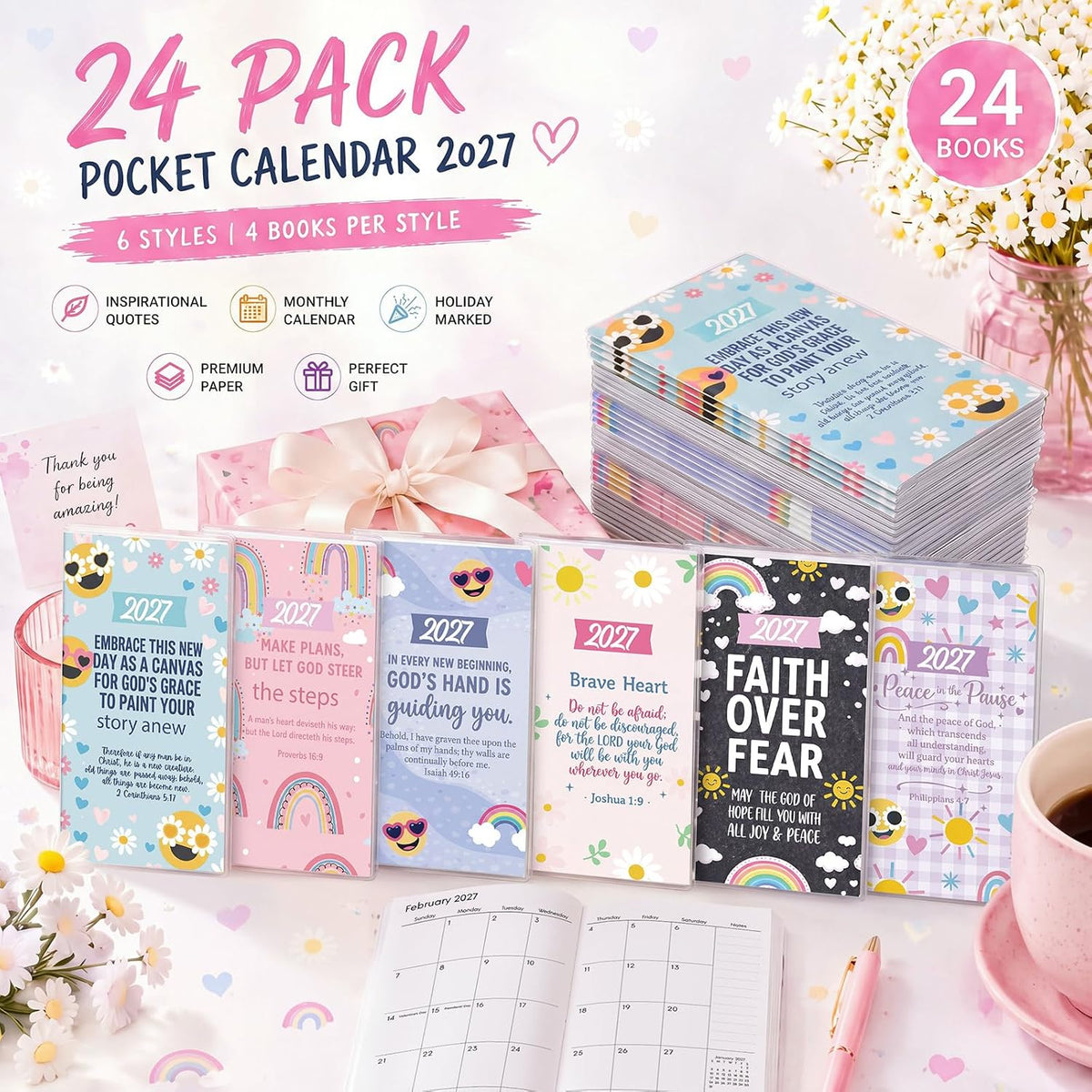ReliThick 24 2027Small Pocket Calendar Gift for Christmas, Preppy