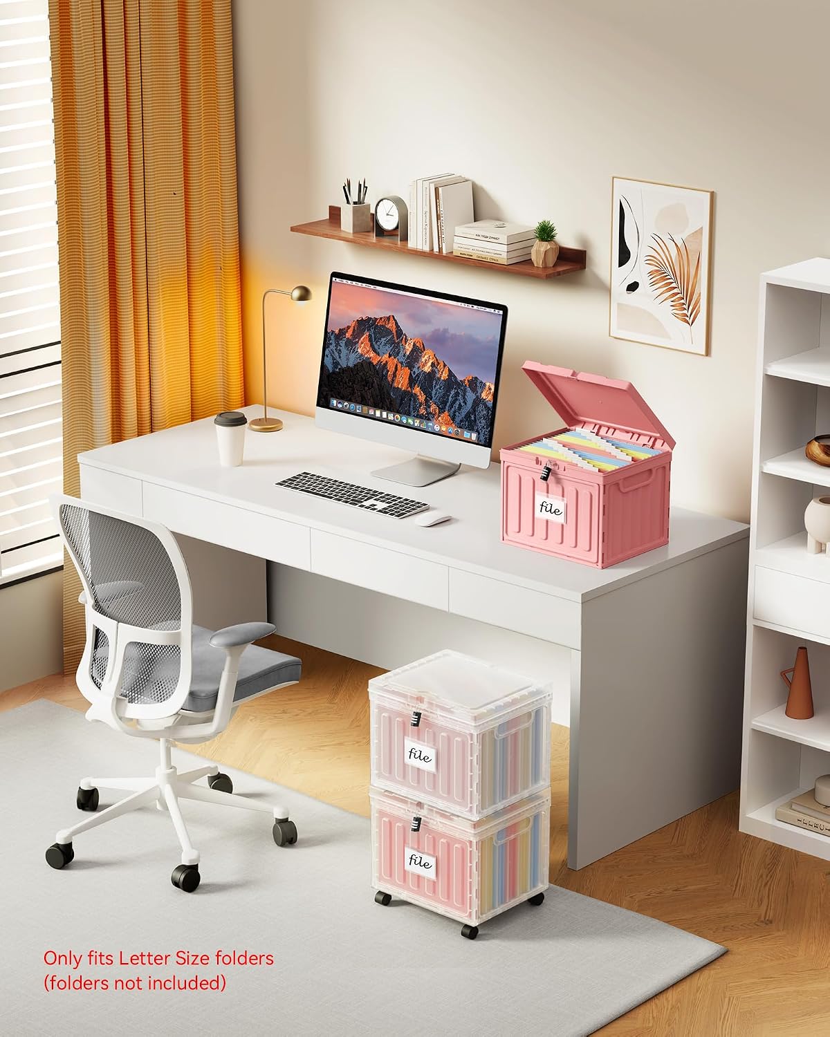 Oterri Lockable File Cabinet with Wheel, Letter-Size Plastic File Organizer