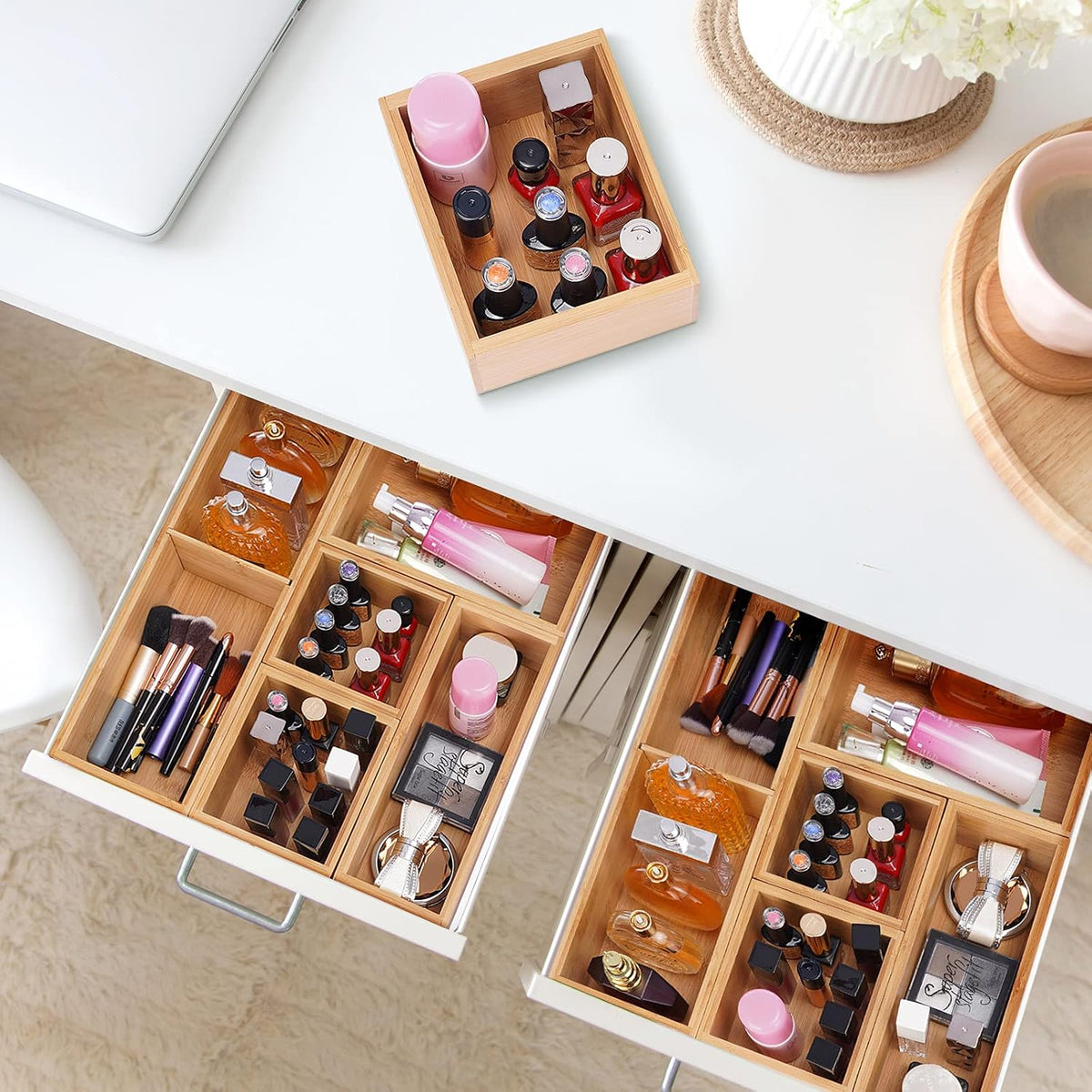 Fabsome Bathroom Drawer Organizer, Bamboo Box Bin for Junk Vanity Desk Makeup...