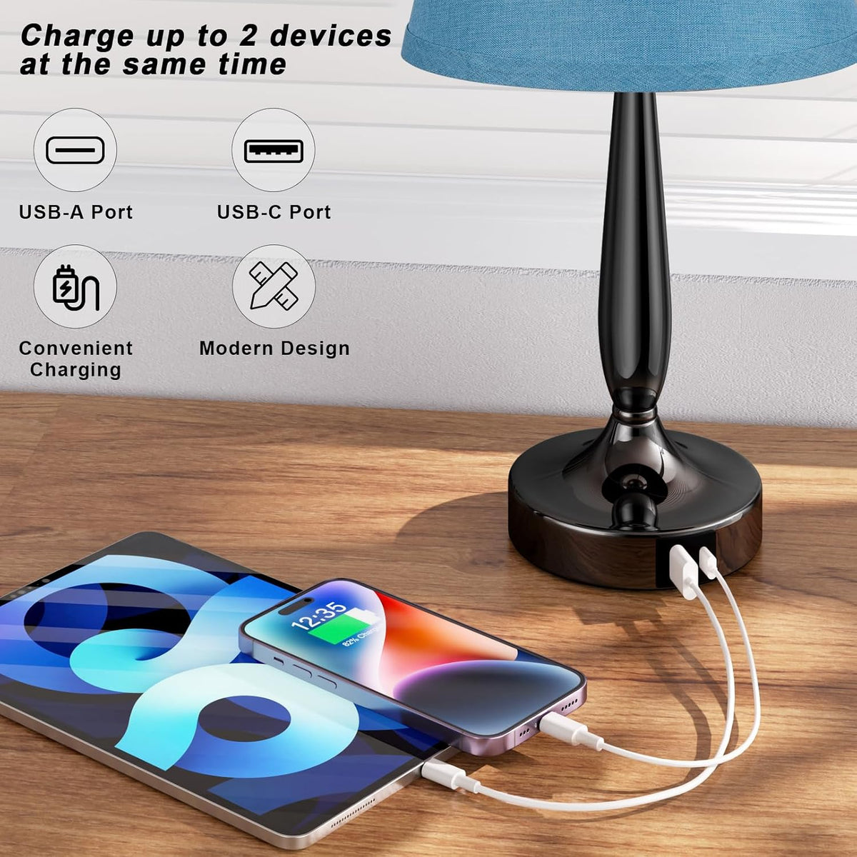 Kakanuo Touch Table Lamp for Bedroom, Small Bedside Lamp with USB C Port