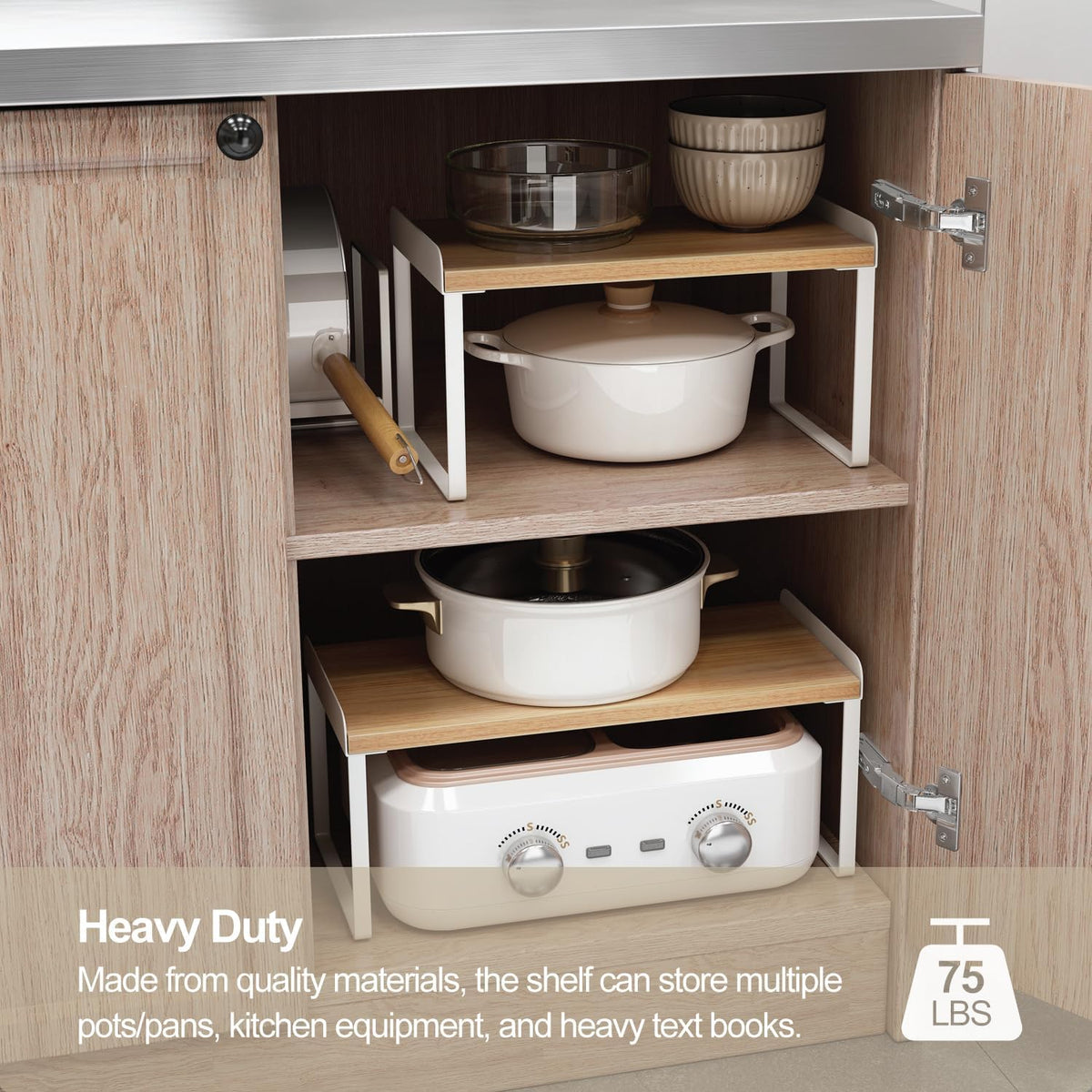 Mitus Stacking Wood Shelf Organizer, Counter Cabinet Storage Rack, 16 inch