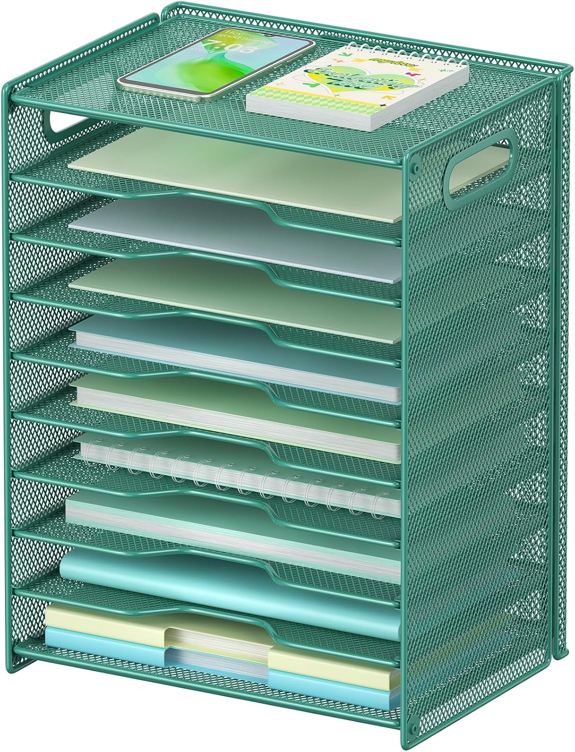 OUTWOLF 10 Tier Paper Organizer - Letter Tray Mesh Desk File Organizer with H...