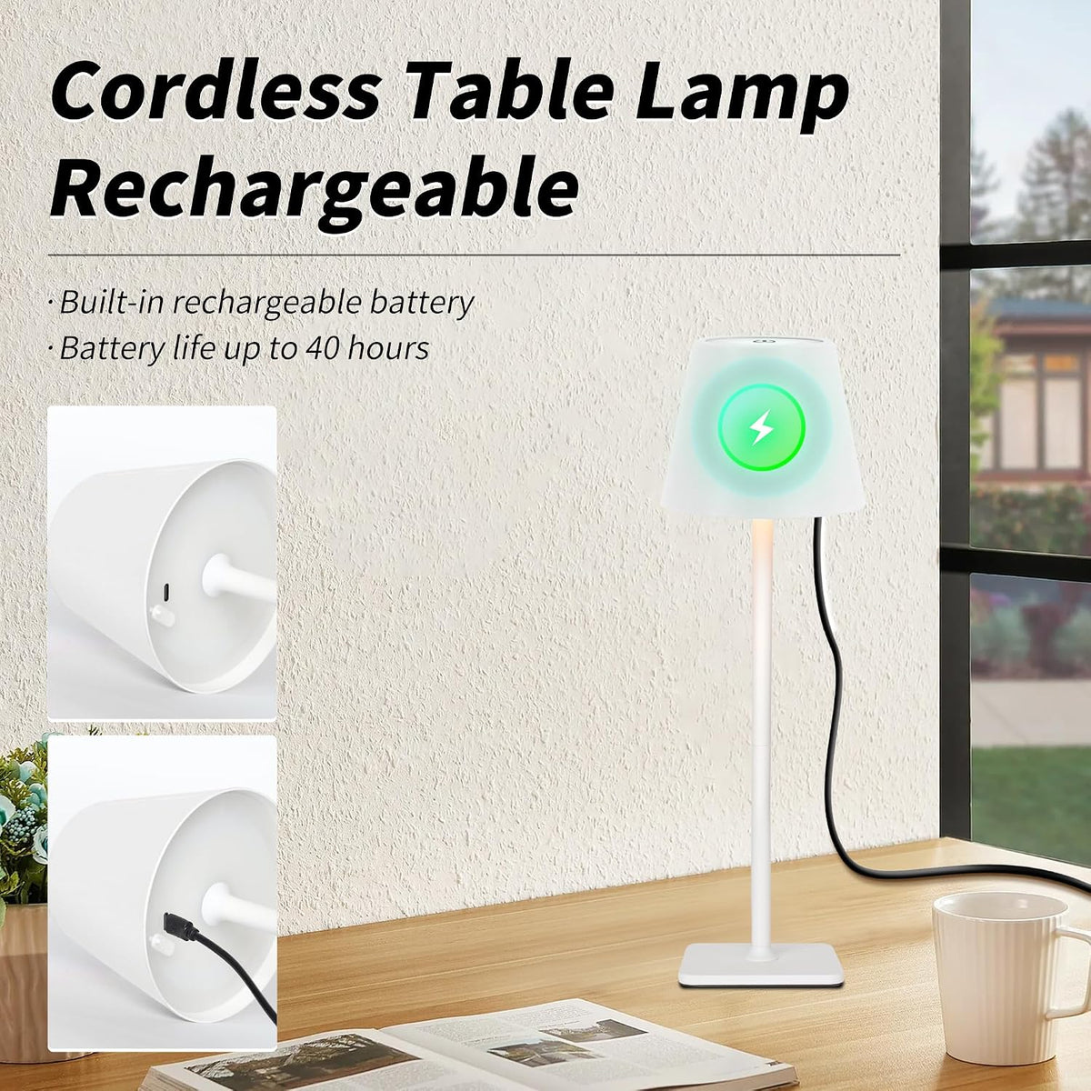 Mr. White Outdoor Waterproof Cordless Wireless Rechargeable Portable Top Touc...
