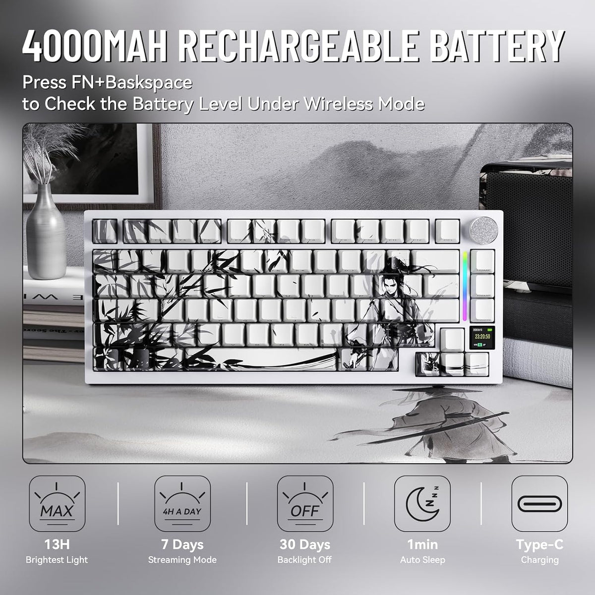 ATTACK SHARK X820ULTRA Wireless Gaming Mechanical Keyboard with TFT Smart Dis...