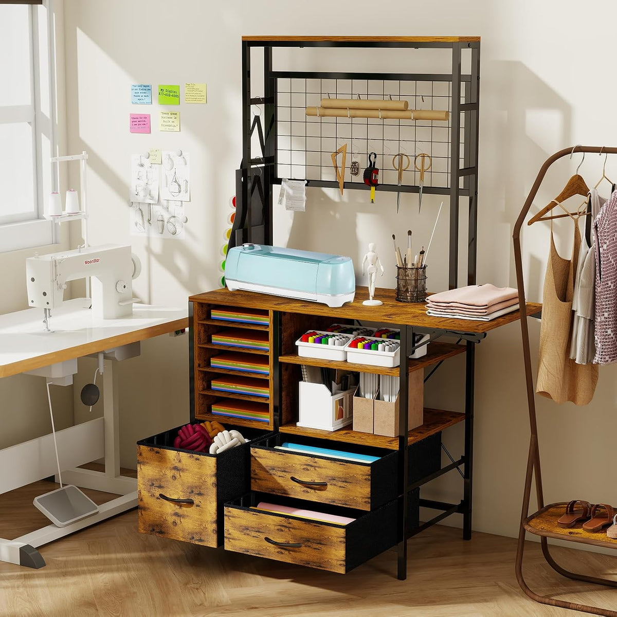 Craft Organizers and Storage Cabinet Brown Craft Table with Drawer
