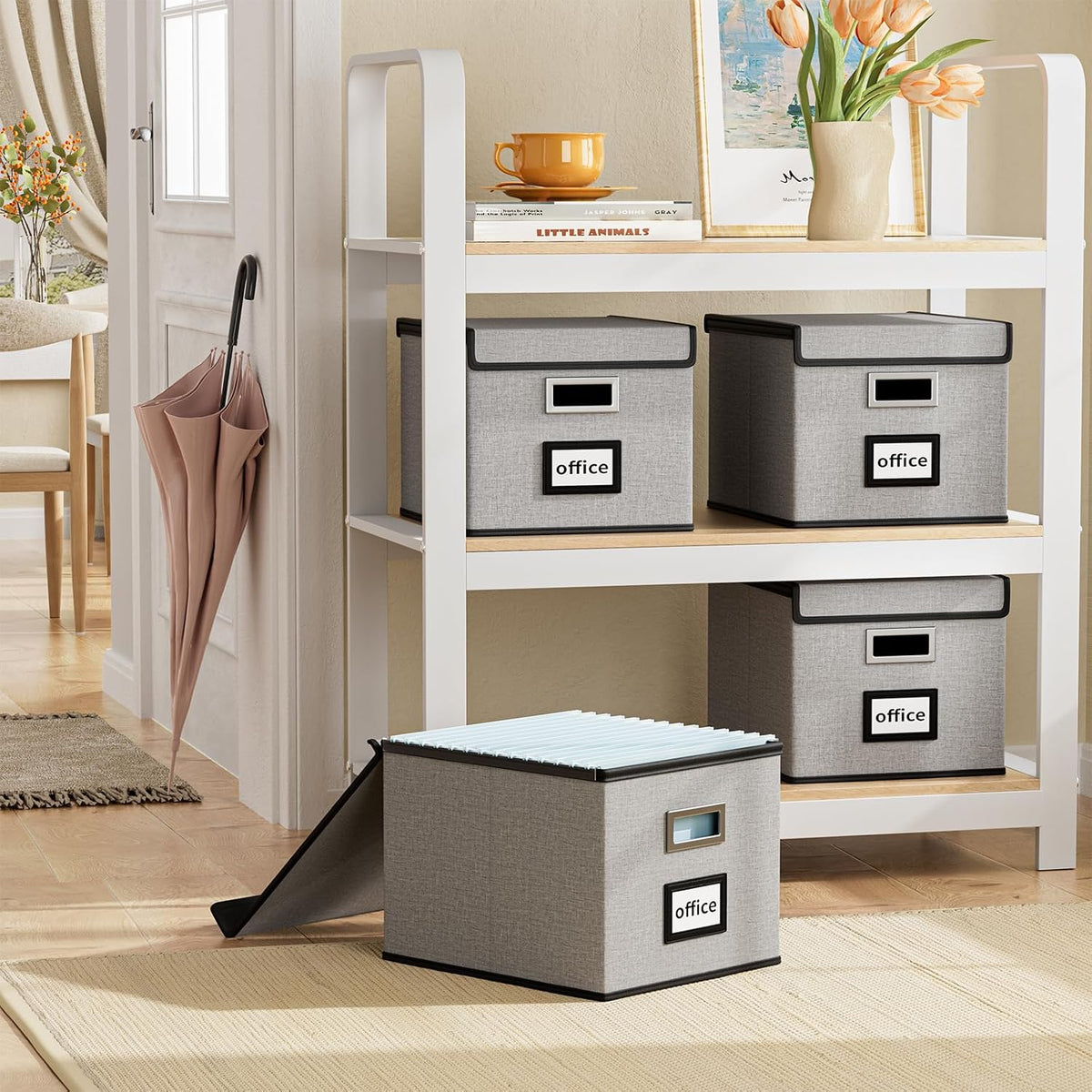 File Organizer Box with Lids, Collapsible File Folder Organizer