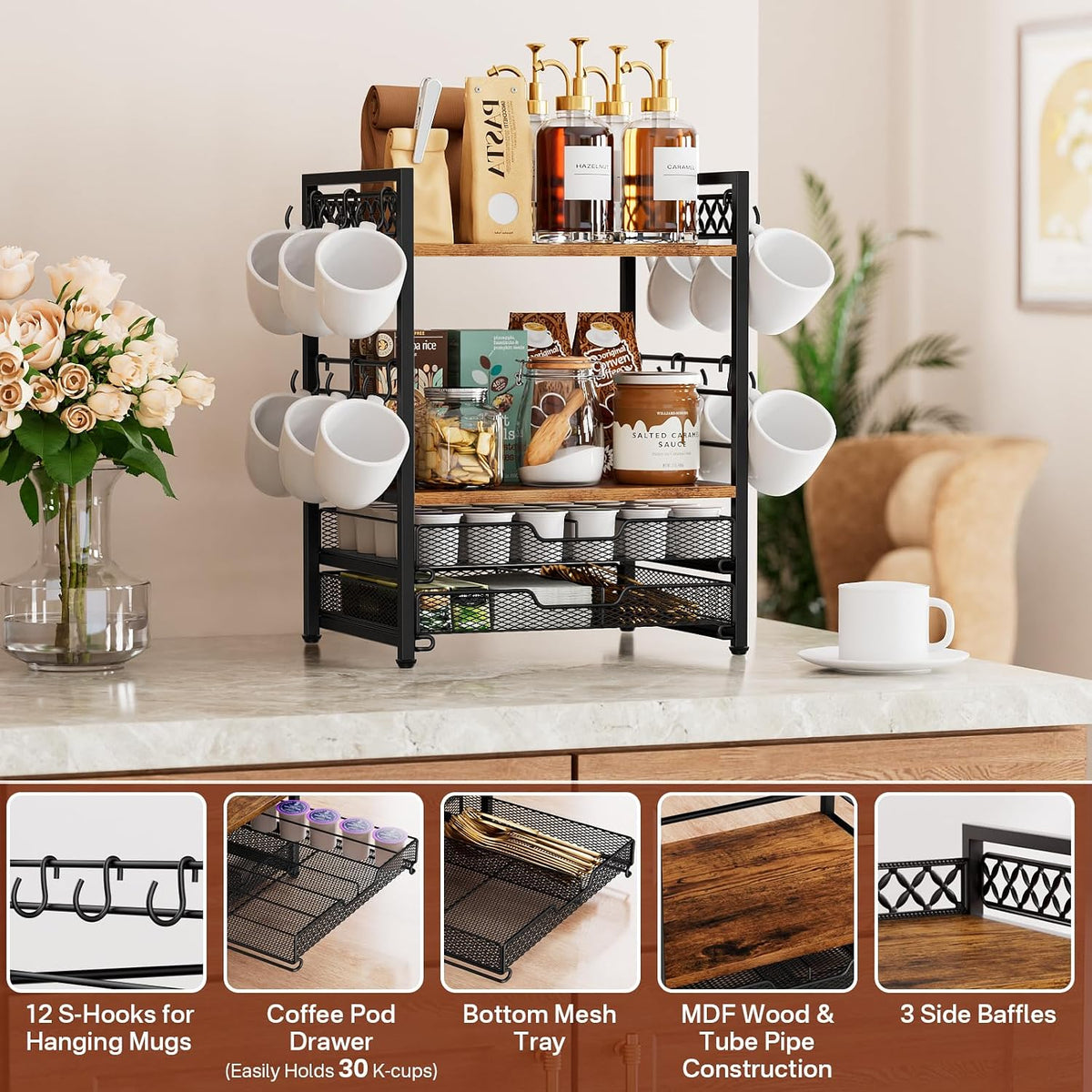 Plaviya Coffee Bar Organizer Coffee Station K Cup Holder for Countertop