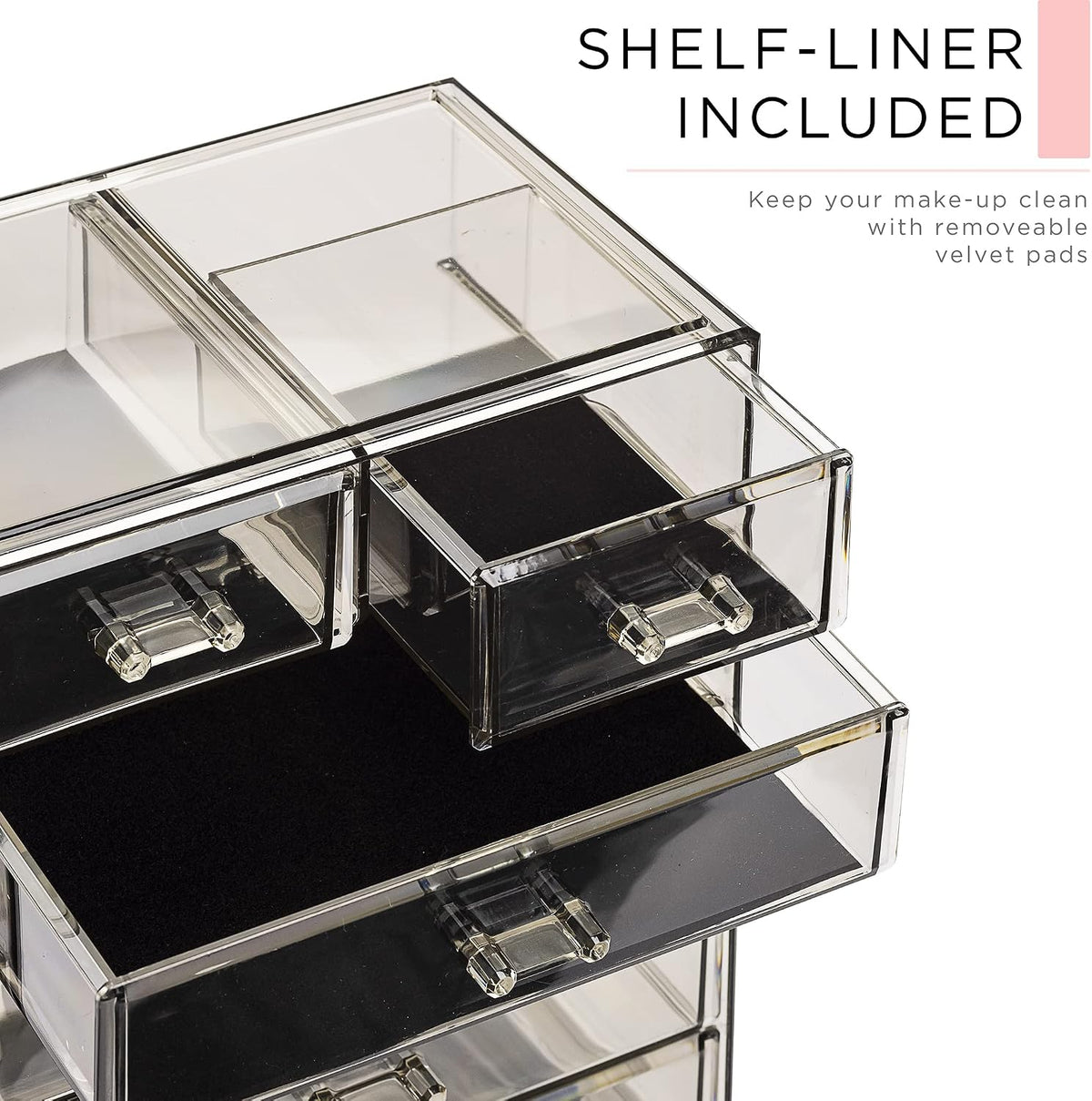 Sorbus Makeup Organizer, 6-Drawer Acrylic 2-Piece Set (Black Jewel)