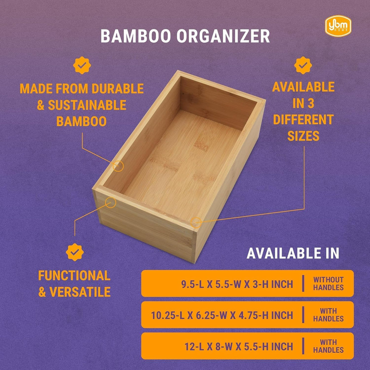 YBM Home Bamboo Storage Boxes with Handle, Organization Storage for Kitchen, ...