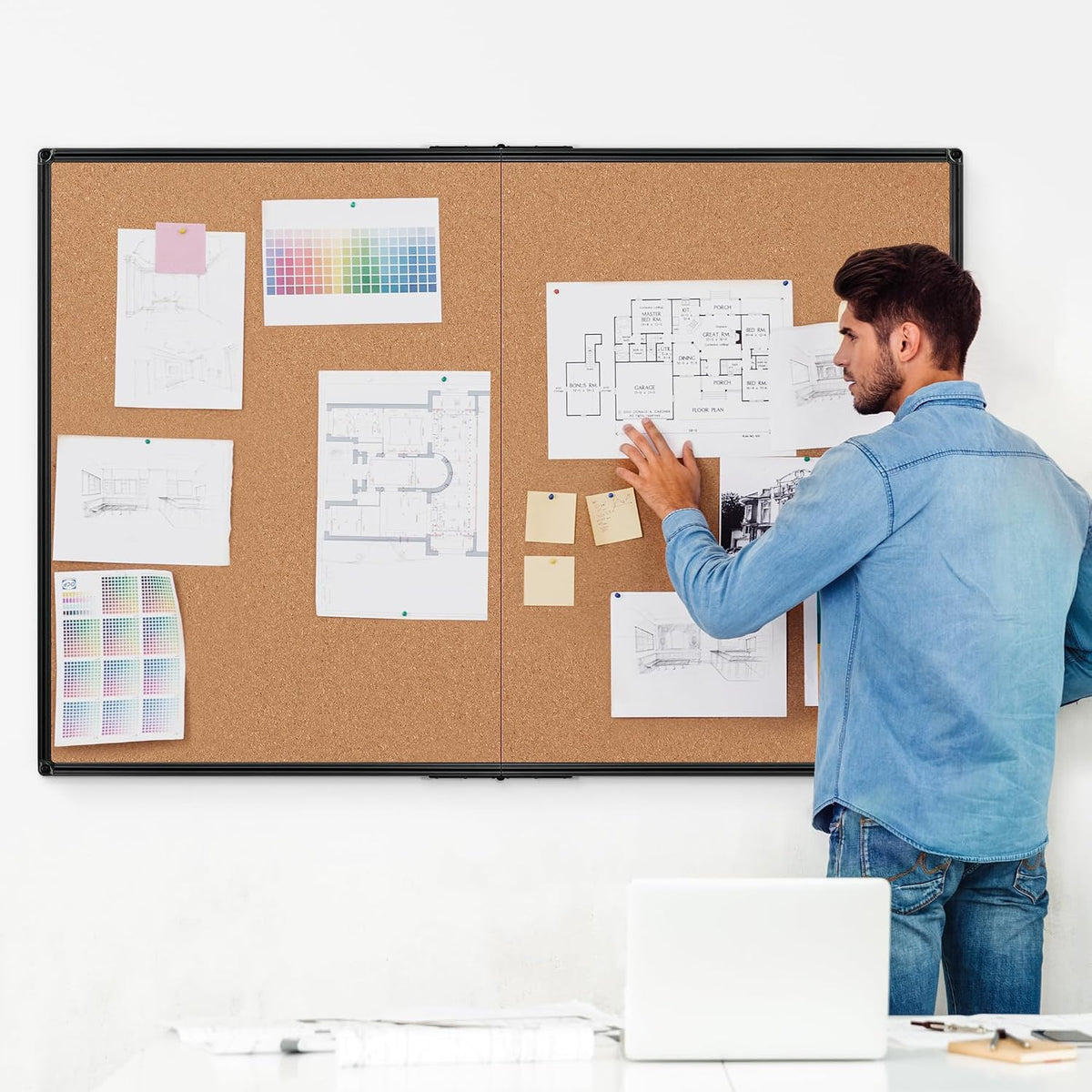 Cork Board Bulletin Board 36 x 48, Foldable Notice Pin Board for Wall, Black ...