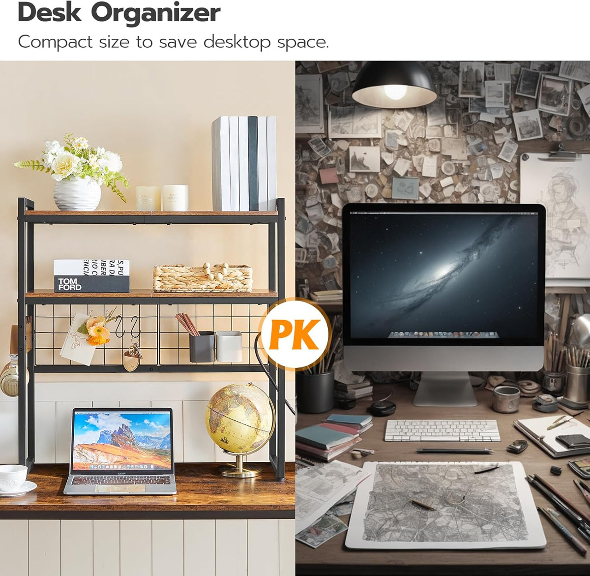 HOOBRO Desktop Bookcase, 2-Tier Desktop Organizer, 29.9" Wooden Office S...