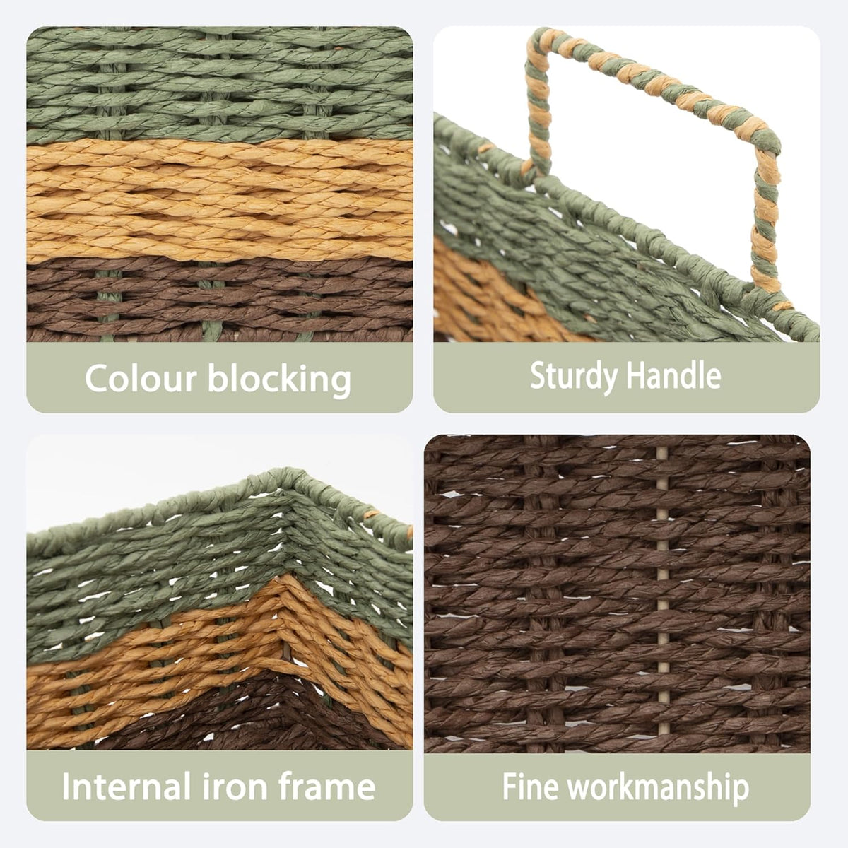 Colorful Woven Rectangle Storage Basket for Shelves&Organization