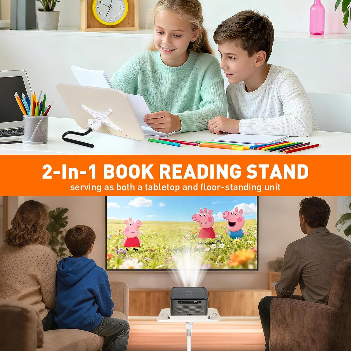 2-in-1 Floor Standing Book Stand, Foldable Book Holder for Reading with Page ...