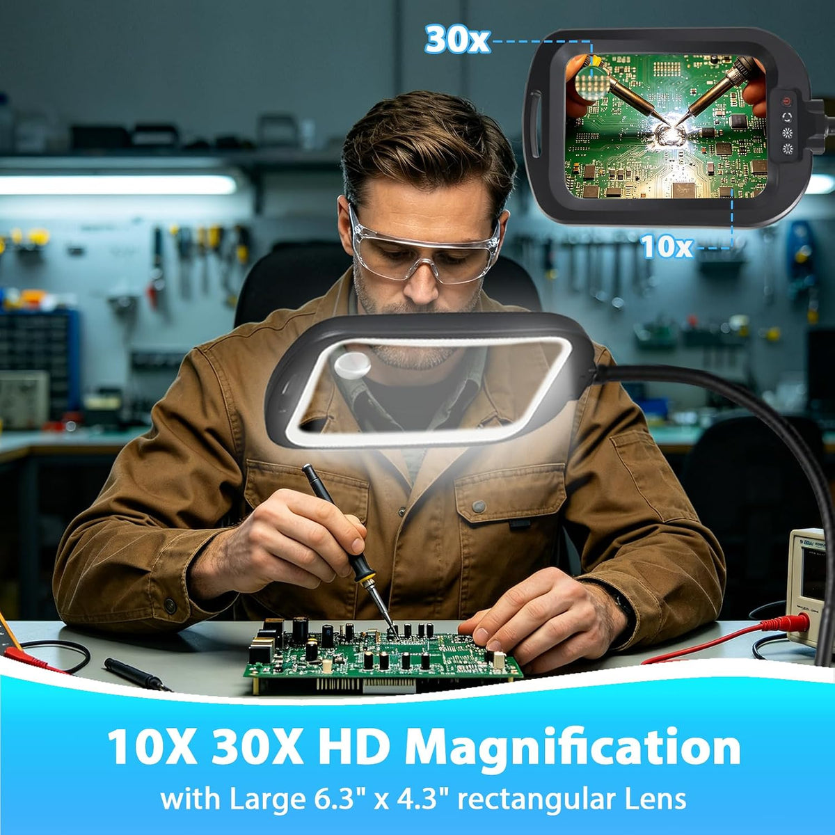 30X 10X Extra Large Floor Magnifying Glass with Light and Stand Hands Free