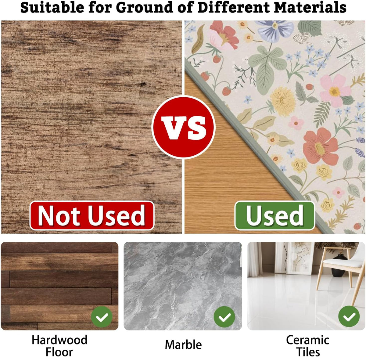 Office Chair Mat for Hardwood & Tile Floor,Boho Floral 36"x48" ...