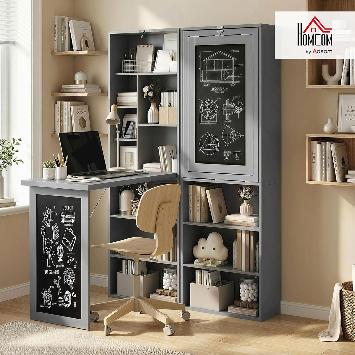 HOMCOM Foldable Desk Wall Mounted Convertible Table for Small Spaces, Gray