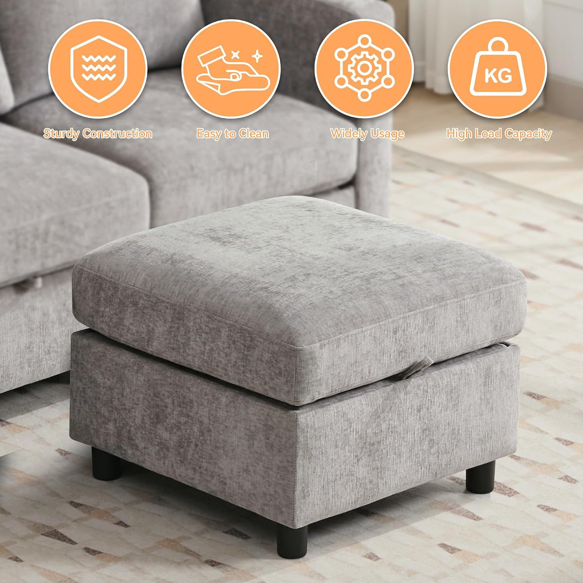 WUTUTUEE 25”Square Storage Ottoman Module for Modular Sectional Sofa, Living ...