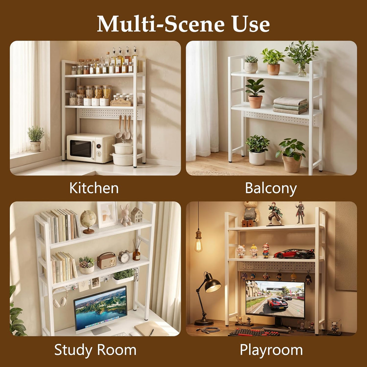 Brakki 2-Tier Desk Shelf, Desk Hutch Bookshelf with Pegboard and Hook Dorm