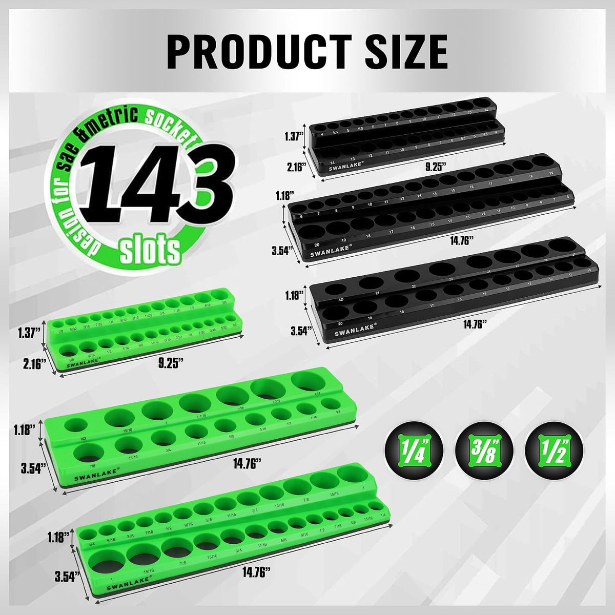 Magnetic Socket Organizer Set, 6-piece 1/4", 3/8", 1/2" SAE &a...