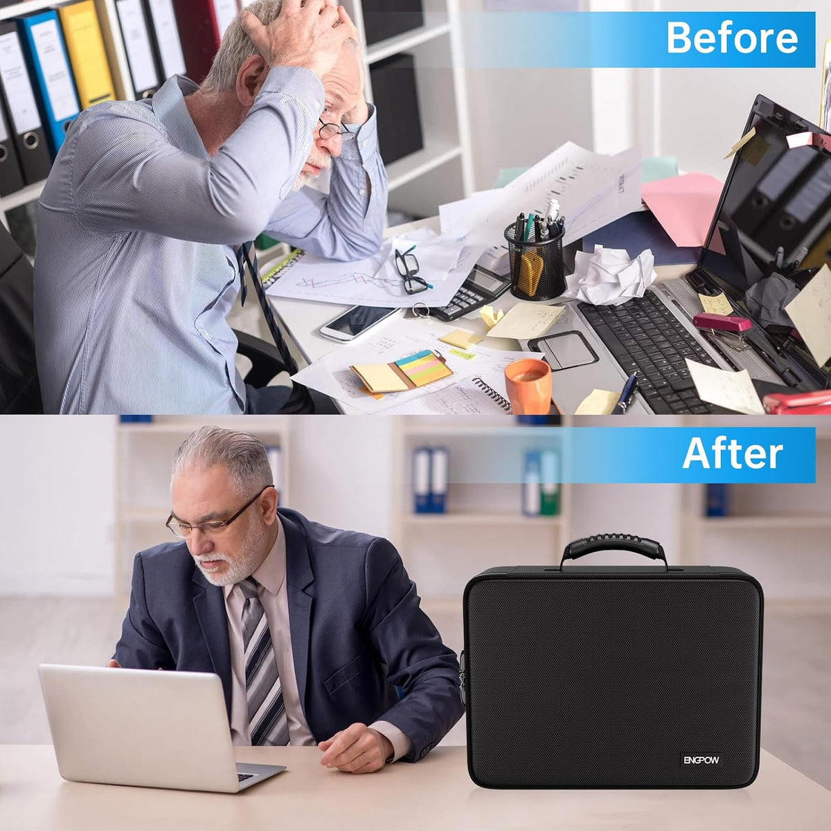 ENGPOW Fireproof Document Box with Lock,5200℉ Multi-Layer File Organizer