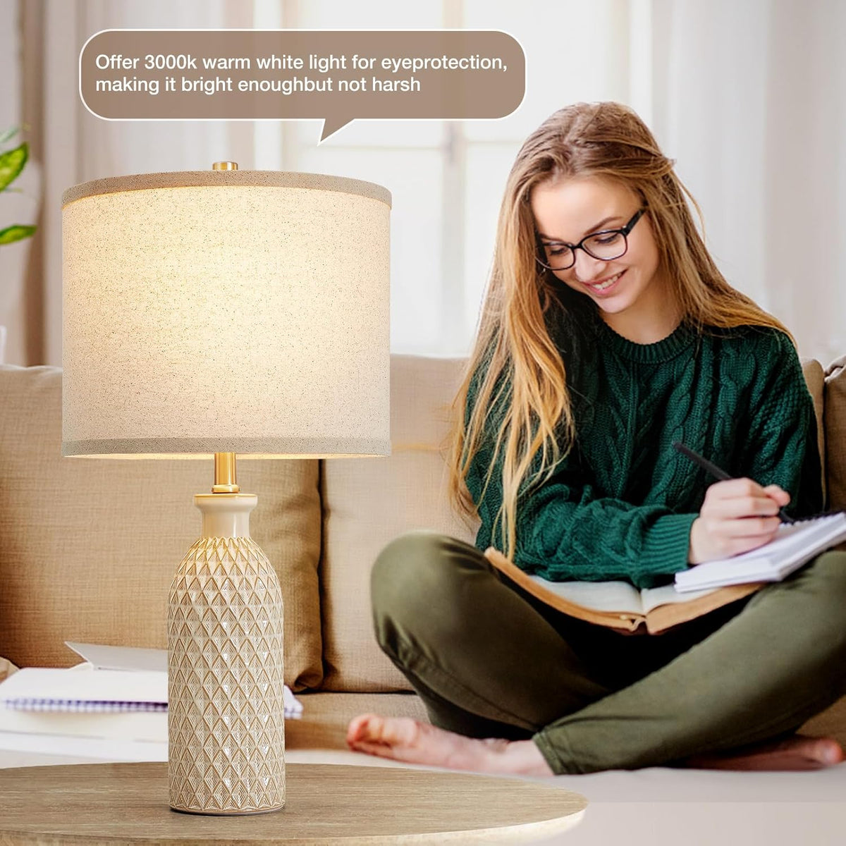 Luvkczc Modern Ceramic Table Lamp Set of 2, Adjustable Color Temperature