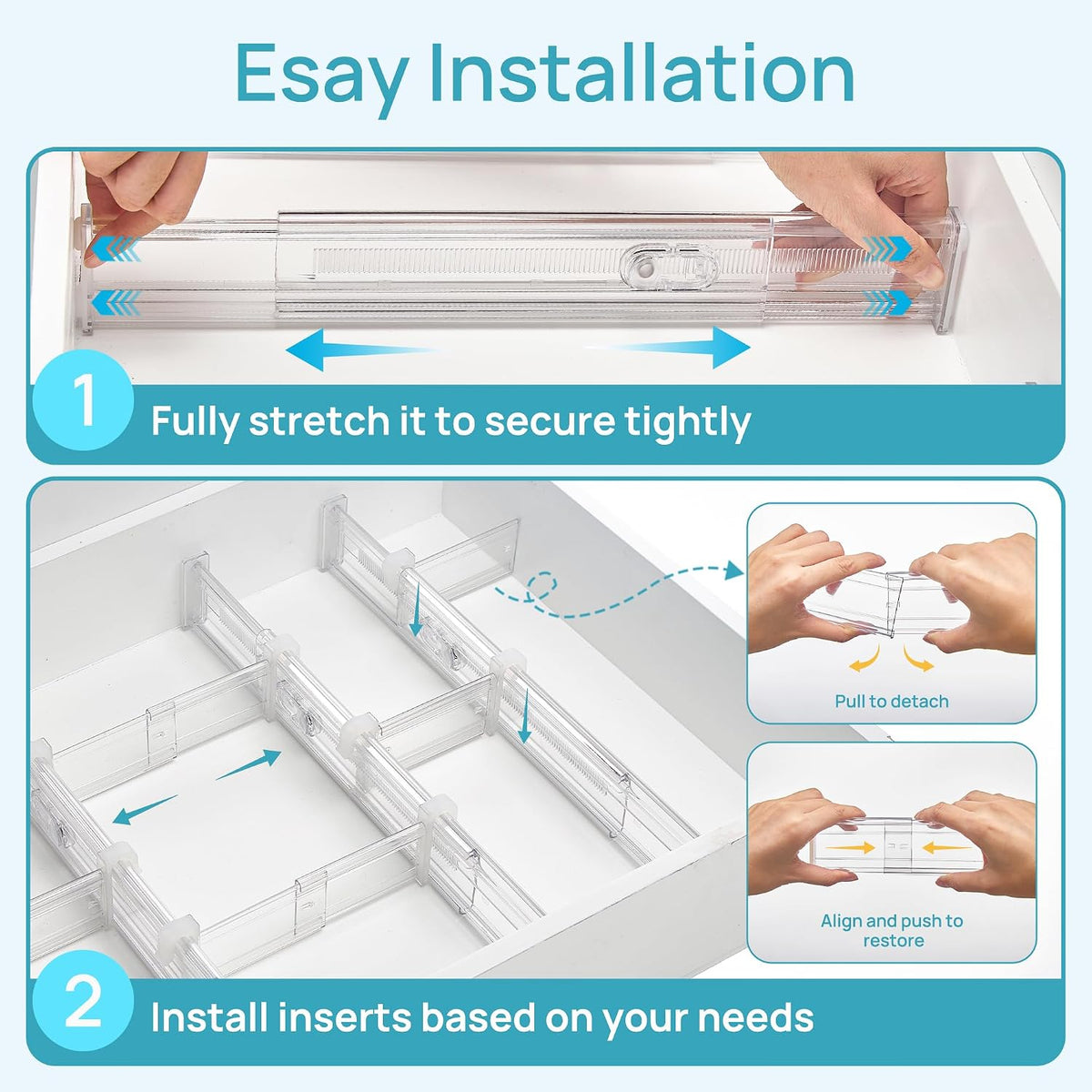 Vtopmart 2.36" Drawer Dividers with Expandable Inserts, 12.8"-22.3&...