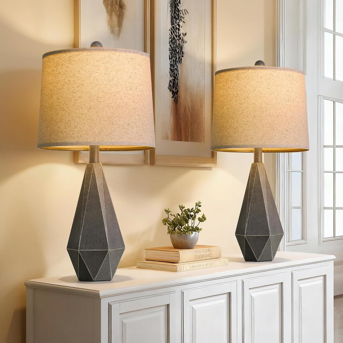 PoKat 23'' Table Lamps Set of 2 for Living Room Bedroom, Farmhouse Be...