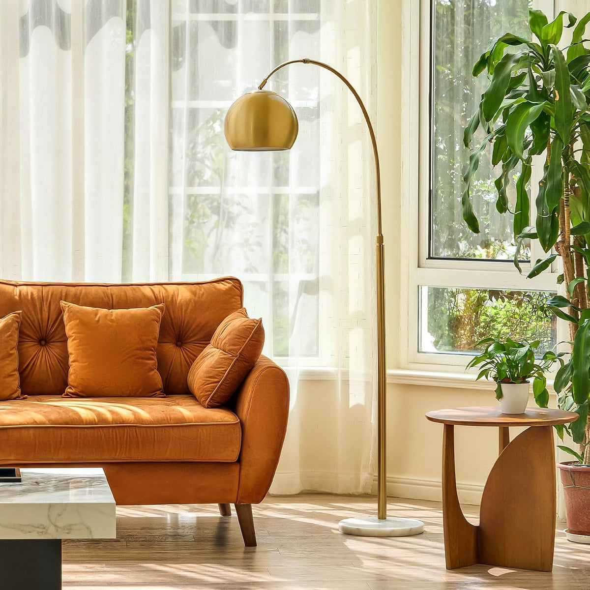 CO-Z 69" Modern Arc Floor Lamp, Gold Standing Light with Adjustable Meta...