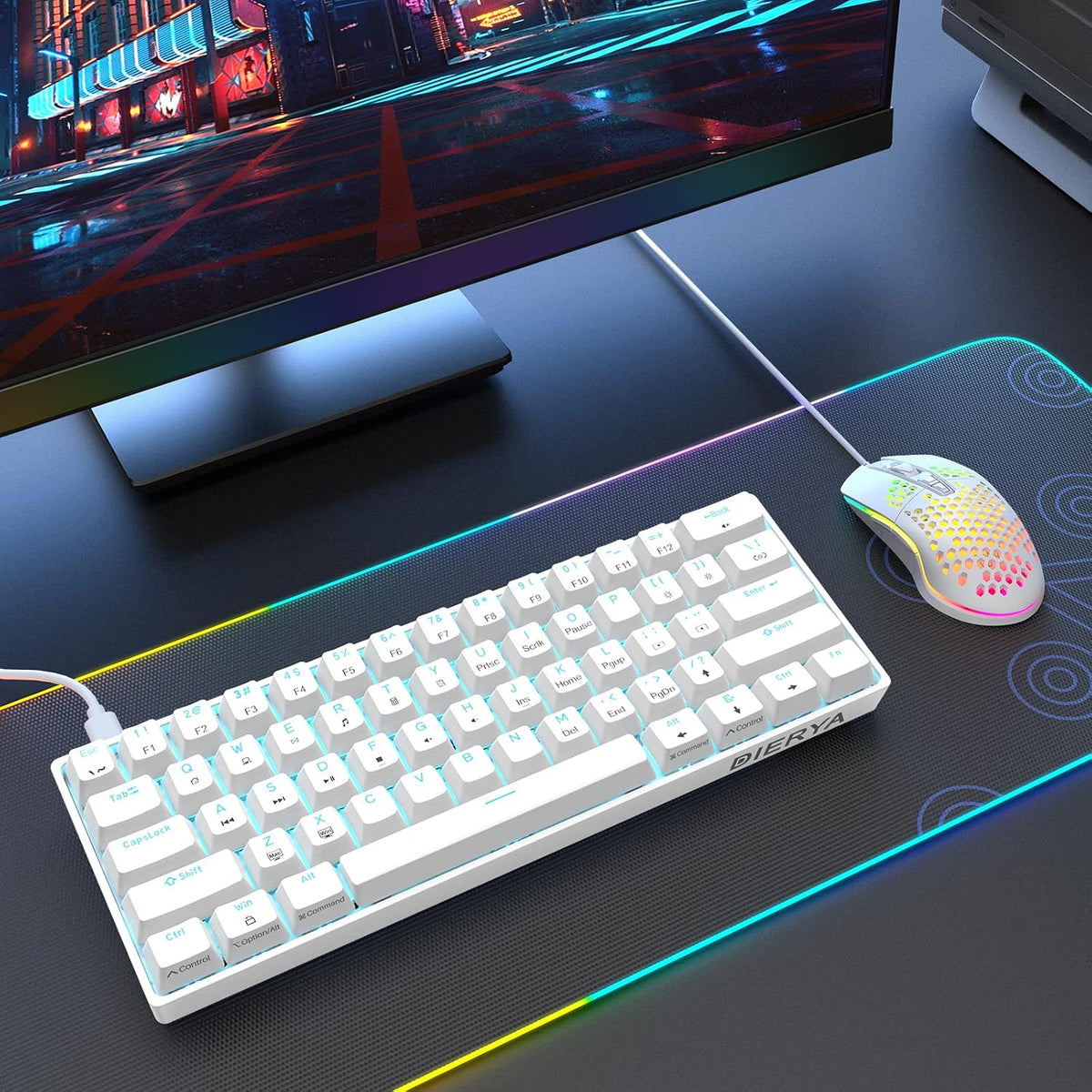 DIERYA 60% Mechanical Keyboard, DK61se Wired Gaming Keyboard with Brown Switc...