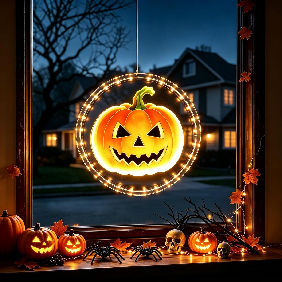 3 Pack Rechargeable Indoor Halloween Window Lights,4/6/12H Timer Function