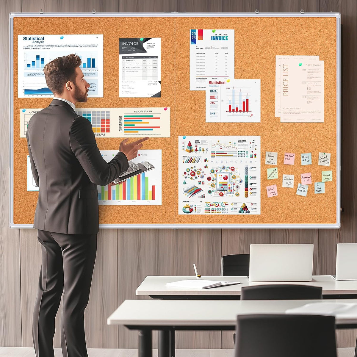 Maxtek Cork Board 48 x 36 in, Large Bulletin Board for Wall Aluminum Framed