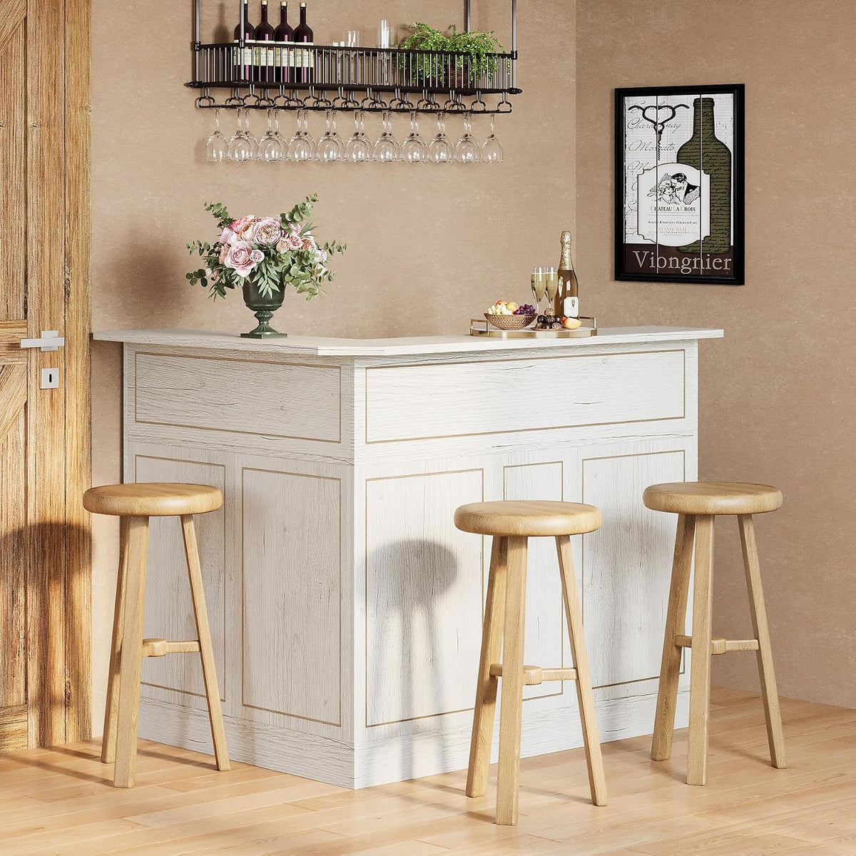 Tribesigns Bar Cabinet, L-Shaped Home Bar Table with Stemware Racks, 4-Tier C...